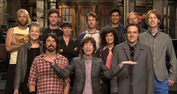 Mick Jagger with Arcade Fire and Foo Fighters on SNL
