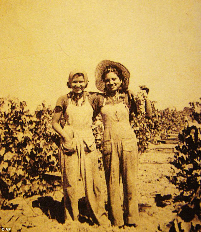 This photo from 1947 and provided by writer Tim Z. Hernandez on behalf of the Bea Kozera Estate shows Beatrice Kozera, left, with friend Angie in Selma, California - in the same year she met Kerouac.