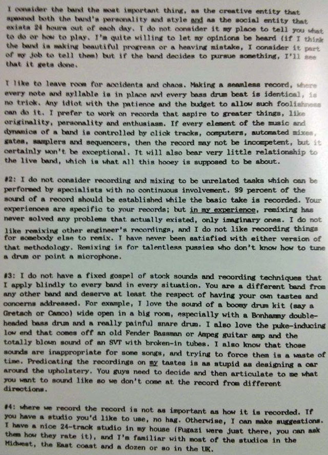 Albini's letter to Nirvana