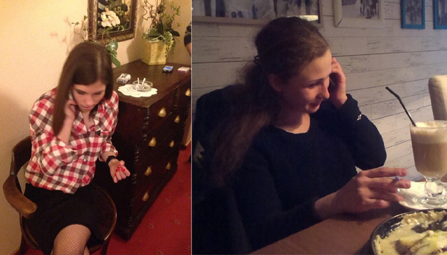 Nadezhda Tolokonnikova and Maria Alekhina talk on the phone