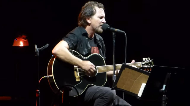Eddie Vedder of Pearl Jam performs "Moline" on October 17, 2014 in Moline, Illinois