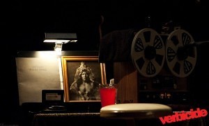 Close up of the side table next to Vedder's stool on stage.
