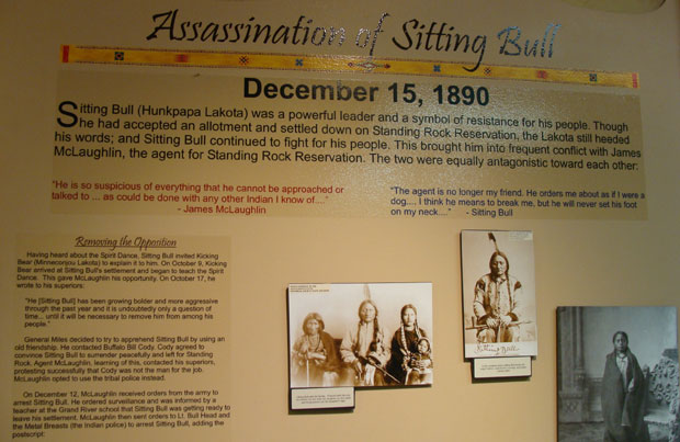 Display at Wounded Knee Museum detailing Sitting Bull assassination