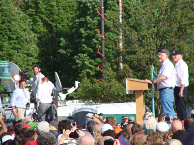 Ben Cohen and Jerry Greenfield of Ben & Jerry's address the crowd